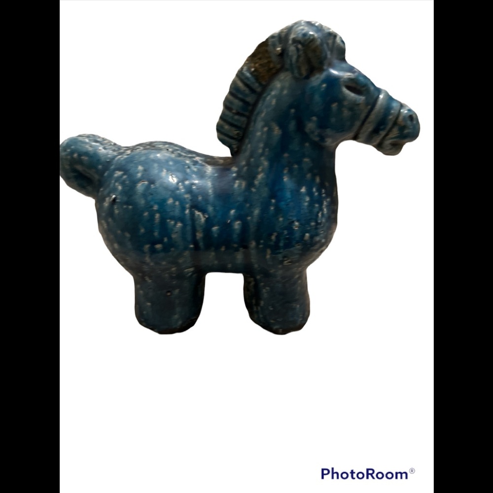 Mid century blue Trojan horse pottery glazed